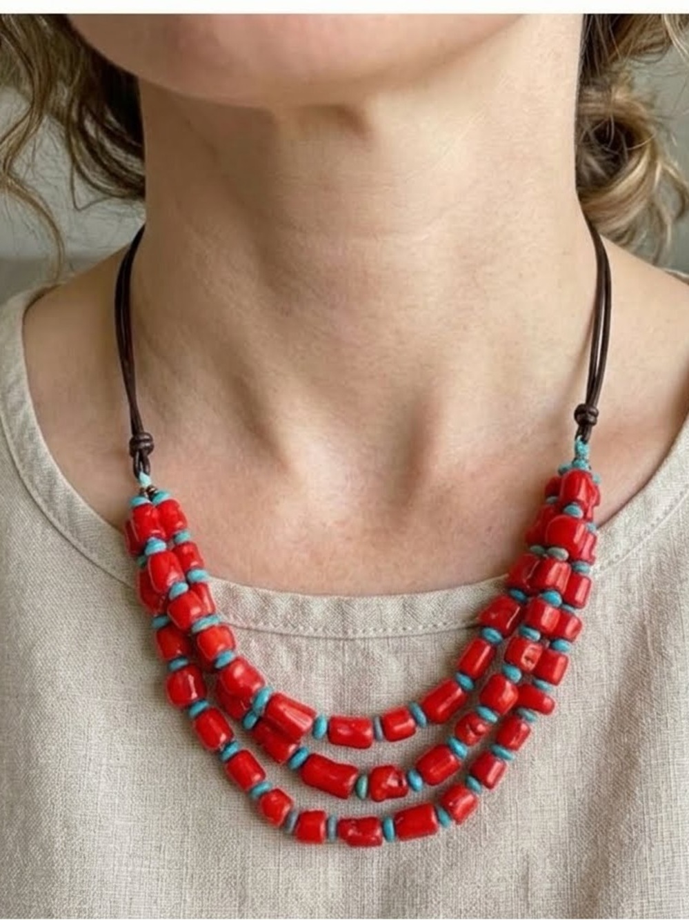 Red Jasper & Turquoise Stone Layered Necklace NEW Nordstrom Sterling Silver .925
